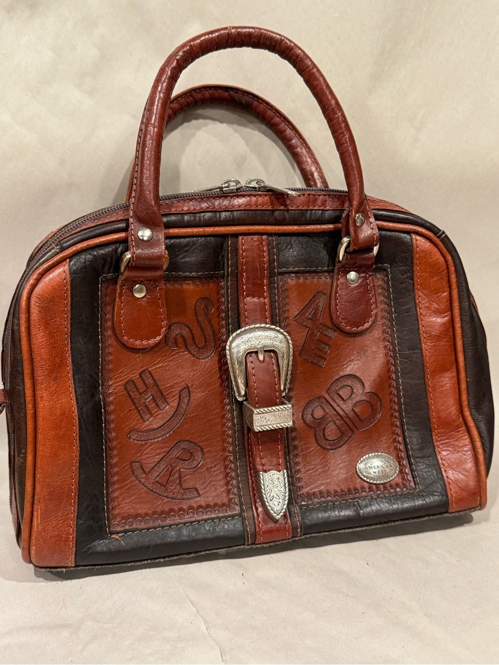 American West Vintage Handmade Hand Tooled Branding Iron Leather Purse Handbag